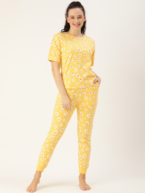 

DressBerry Women Yellow & White Floral Printed Night suit