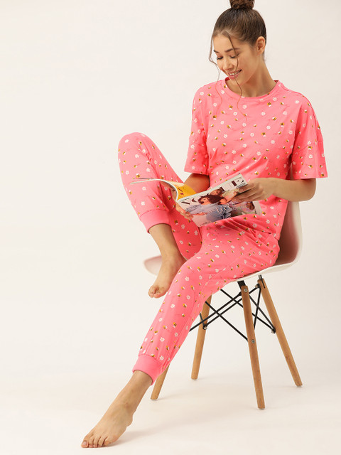 

DressBerry Women Pink Pure Cotton Floral Print Pyjama Set