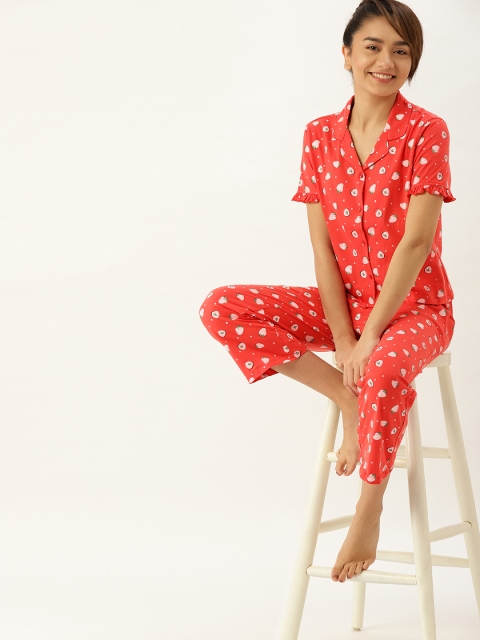 

DressBerry Women Coral Red & Pink Printed Pure Cotton Night suit