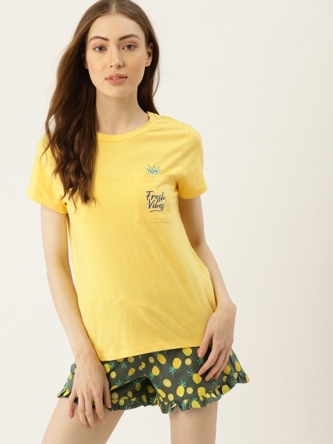 

DressBerry Women Yellow & Green Pure Cotton Printed Shorts Set