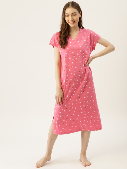 

DressBerry Pink & Off-White Pure Cotton Floral Print T-shirt Nightdress