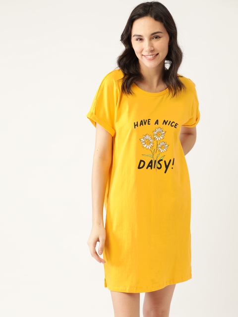 

DressBerry Yellow Printed Pure Cotton Nightdress
