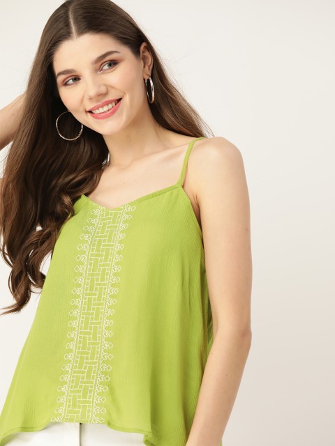 

DressBerry Lime Green Embroidered Detail A-Line Top
