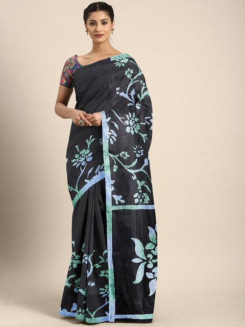 

KALINI Black & Blue Floral Printed Saree