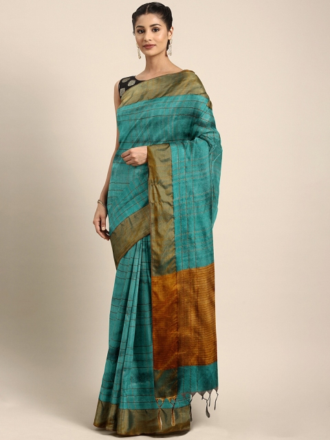 

KALINI Teal Blue Checked Art Silk Saree