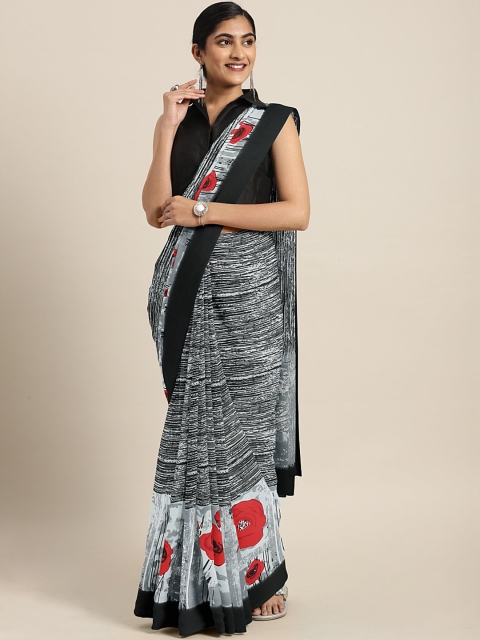 

KALINI Black & White Pure Georgette Printed Saree
