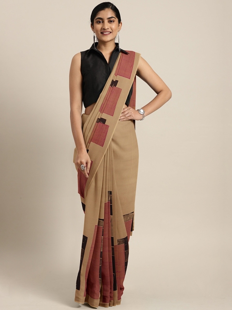 

KALINI Brown & Pink Pure Georgette Printed Saree