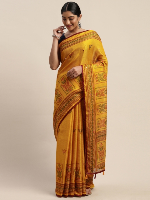 

KALINI Yellow Jute Silk Embroidered Bandhani Saree