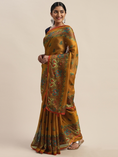 

KALINI Yellow Jute Silk Embroidered Bandhani Saree
