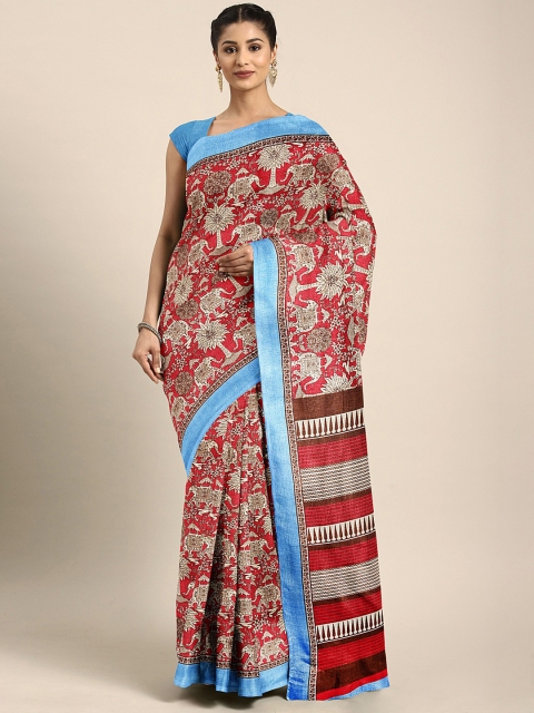 

KALINI Red & Beige Ethnic Printed Khadi Saree
