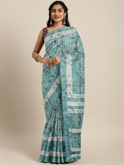 

KALINI Blue Abstract Printed Khadi Saree