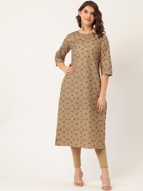 

Maaesa Women Brown & Blue Printed Straight Kurta