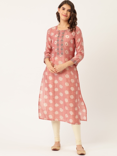 

Maaesa Women Dusty Pink Printed Straight Kurta