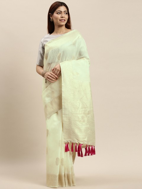 

VASTRANAND Off-White & Gold-Toned Woven Design Saree