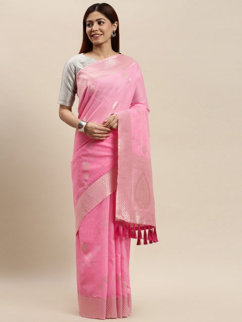

VASTRANAND Pink & Gold-Toned Woven Design Saree