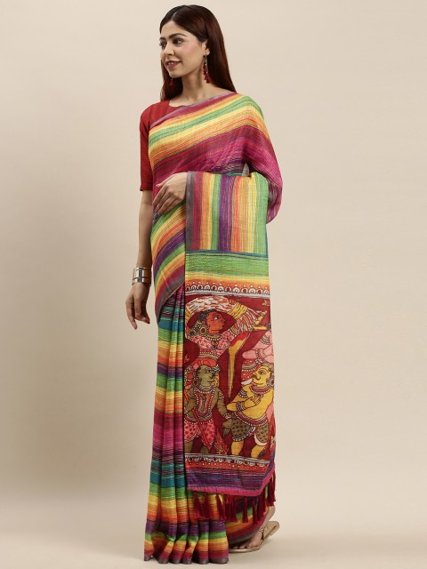 

VASTRANAND Multicoloured Striped Ikat Saree, Multi