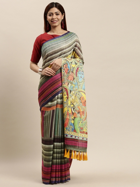 

VASTRANAND Multicoloured Striped Ikat Saree, Multi