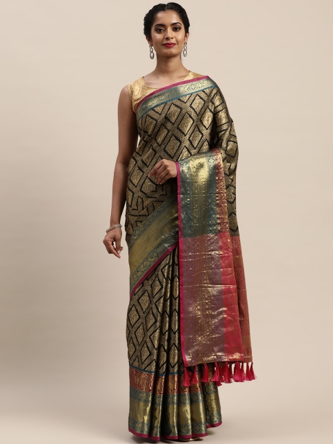 

VASTRANAND Black & Gold-Toned Woven Design Banarasi Saree