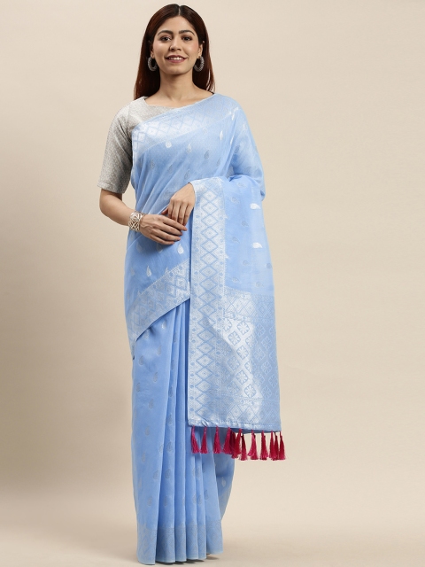 

VASTRANAND Blue & Silver-Coloured Woven Design Saree