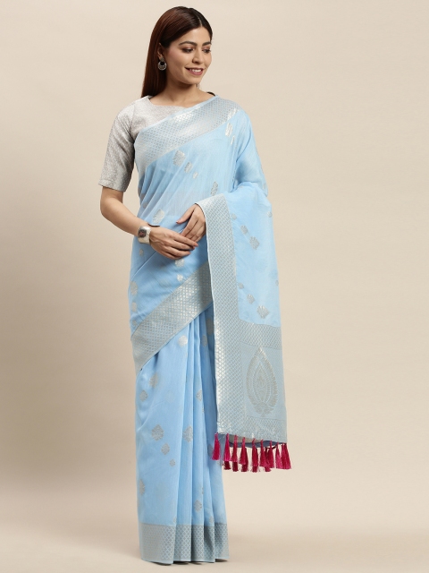 

VASTRANAND Blue & Silver-Toned Woven Design Saree