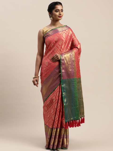 

VASTRANAND Rose & Gold-Toned Woven Design Banarasi Saree