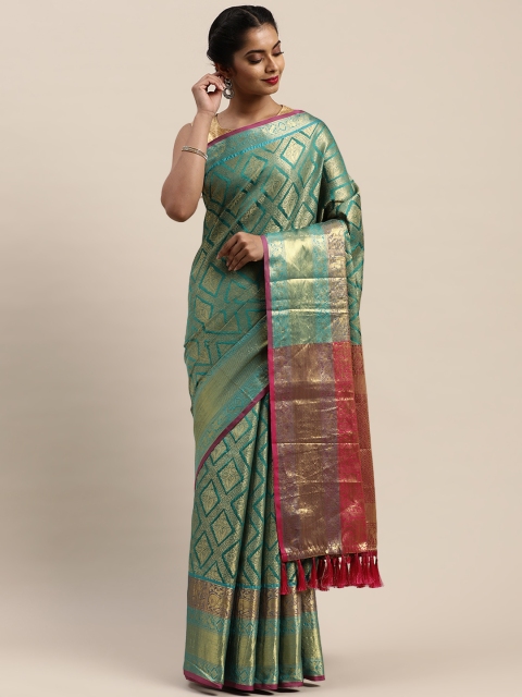 

VASTRANAND Green & Gold-Toned Woven Design Banarasi Saree
