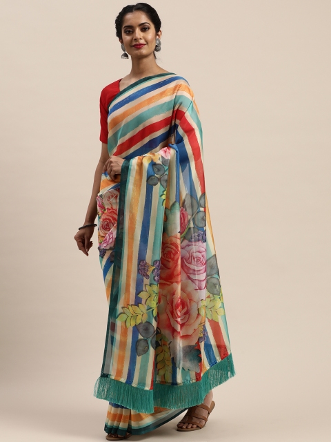 

VASTRANAND Multicoloured Striped Pure Silk Saree, Multi