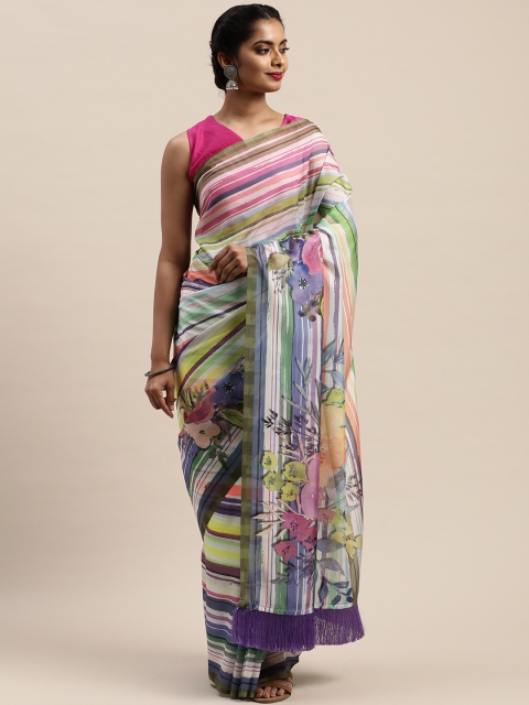 

VASTRANAND Multicoloured Striped Pure Silk Saree, Multi
