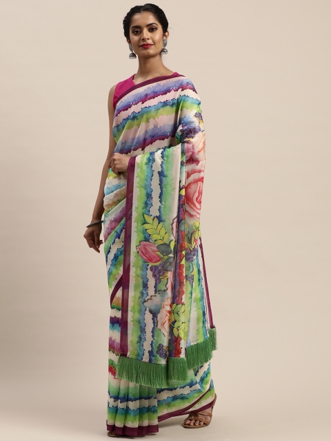 

VASTRANAND Multicoloured Striped Pure Silk Saree, Multi