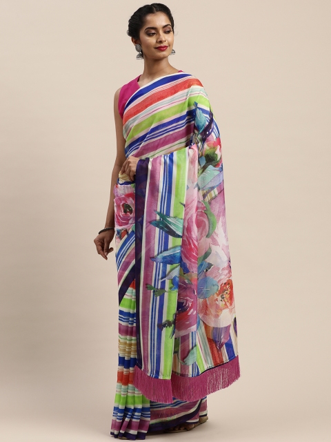 

VASTRANAND Multicoloured Striped Pure Silk Saree, Multi