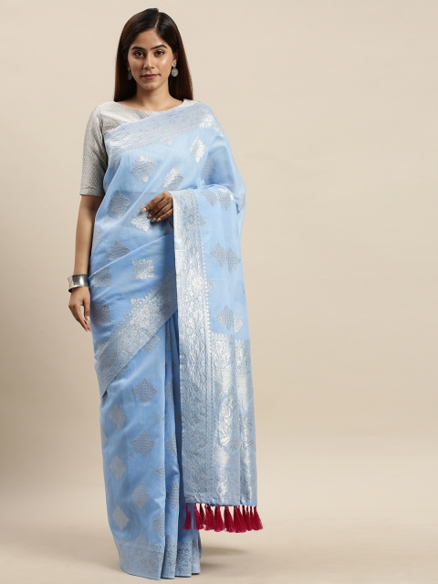 

VASTRANAND Blue & Silver-Coloured Woven Design Saree
