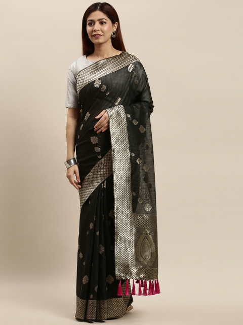 

VASTRANAND Black & Silver-Toned Woven Design Saree