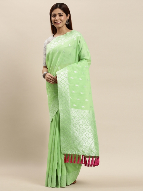 

VASTRANAND Green & Silver-Toned Woven Design Saree