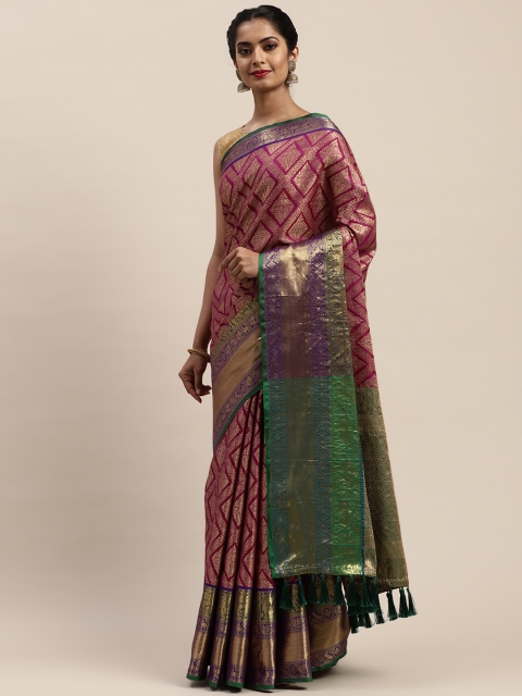 

VASTRANAND Burgundy & Green Silk Cotton Woven Design Banarasi Saree