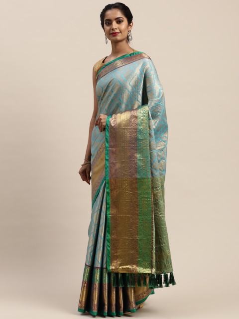 

VASTRANAND Blue & Gold-Toned Woven Design Banarasi Saree