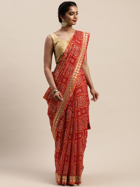 

VASTRANAND Red Poly Georgette Printed Bandhani Saree