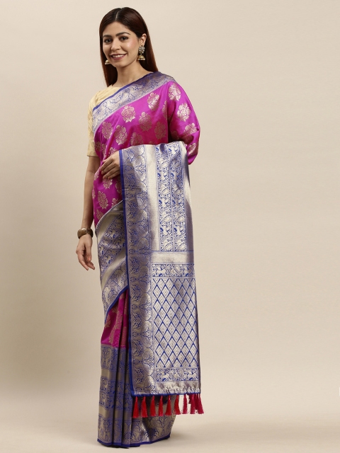 

VASTRANAND Purple & Navy Blue Woven Design Banarasi Saree