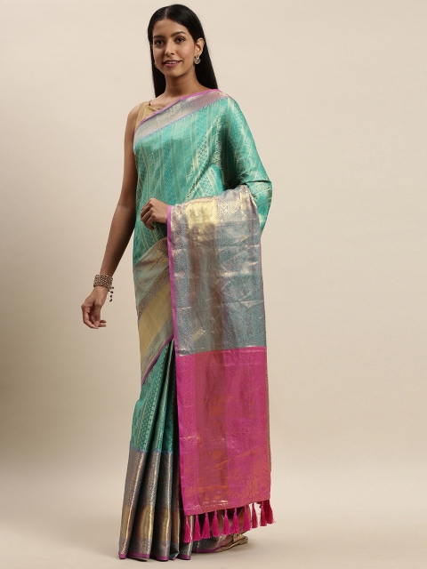 

VASTRANAND Teal Silk Cotton Woven Design Banarasi Saree