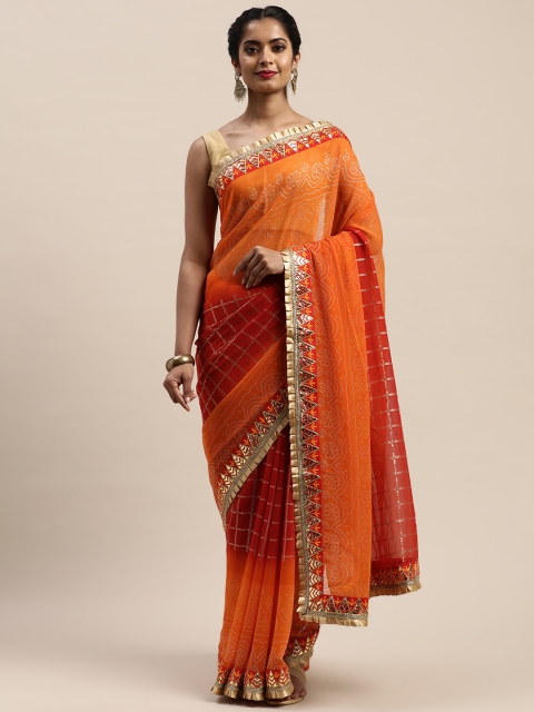 

VASTRANAND Orange & Maroon Printed Bandhani Saree