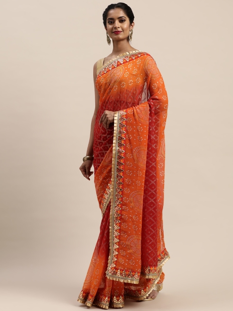 

VASTRANAND Orange & Red Printed Bandhani Saree