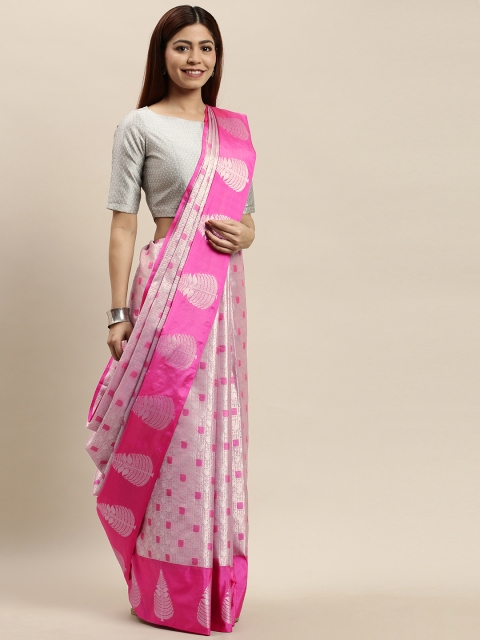 

VASTRANAND Pink & Gold-Toned Woven Design Kanjeevaram Saree