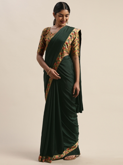 

LADUSAA Turquoise Blue Solid Silk Blend Saree