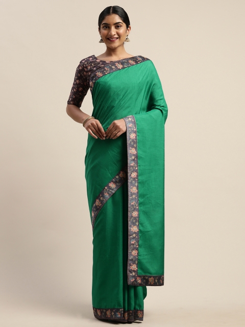 

LADUSAA Green Solid Celebrity Saree