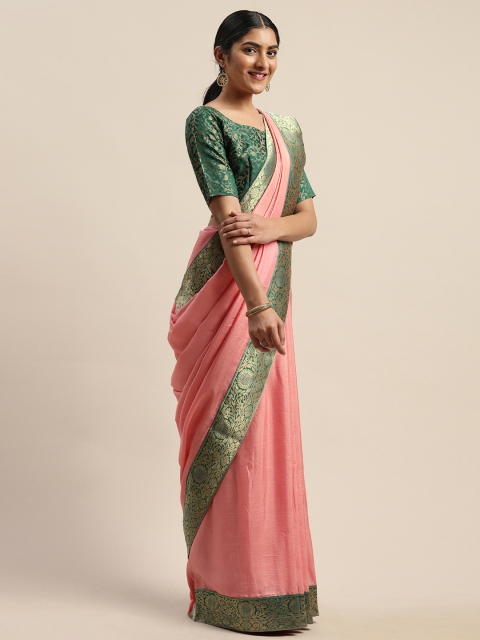 

LADUSAA Peach-Coloured Solid Saree