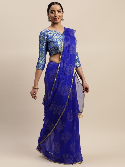 

LADUSAA Blue Embellished Pochampally Saree