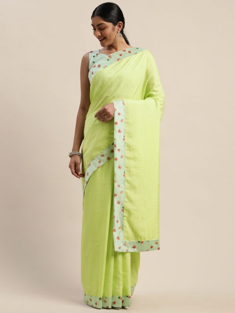 

LADUSAA Yellow Solid Dola Silk Saree