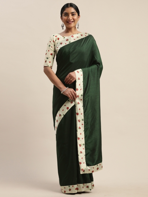 

LADUSAA Green Solid Celebrity Saree