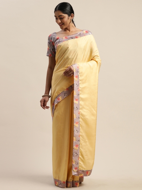 

LADUSAA Cream-Coloured Solid Dola Silk Saree