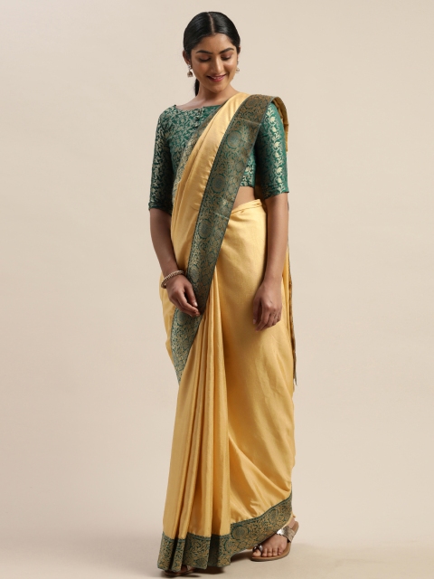 

LADUSAA Cream-Coloured Solid Saree