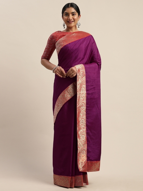 

LADUSAA Purple & Red Solid Pochampally Saree